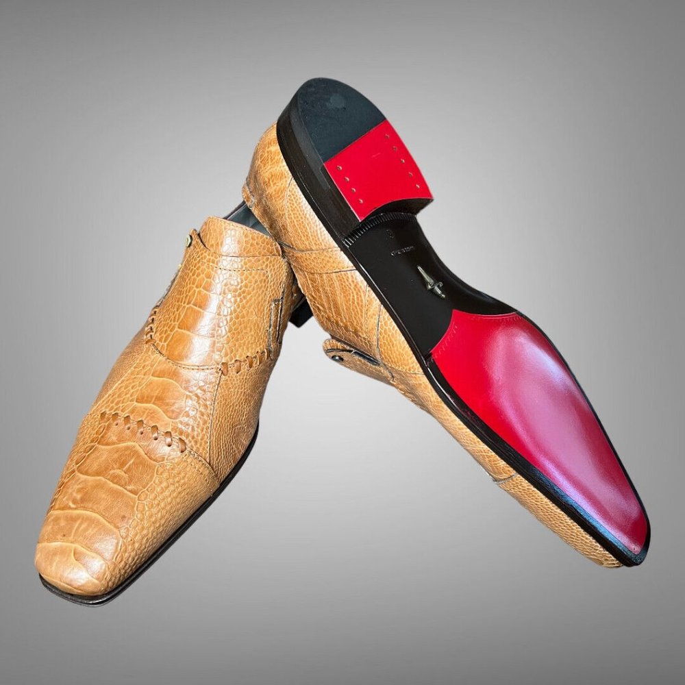 $1350 CESARE PACIOTTI US GENUINE OSTRICH SKIN LOAFERS ITALIAN DESIGNER SHOES